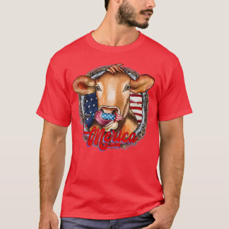 T-shirt Merica America Cow Farmer 4th of July Freedom Amer