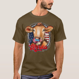 T-shirt Merica America Cow Farmer 4th of July Freedom Amer