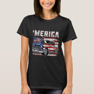 T-shirt Merica American Drapeau vieille voiture 4 juillet