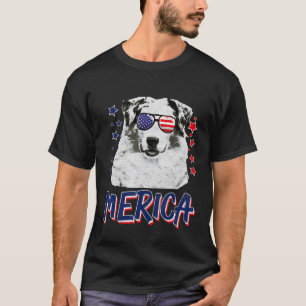 T-shirt Merica Australian Shepherd Dog 4th Of July Usa