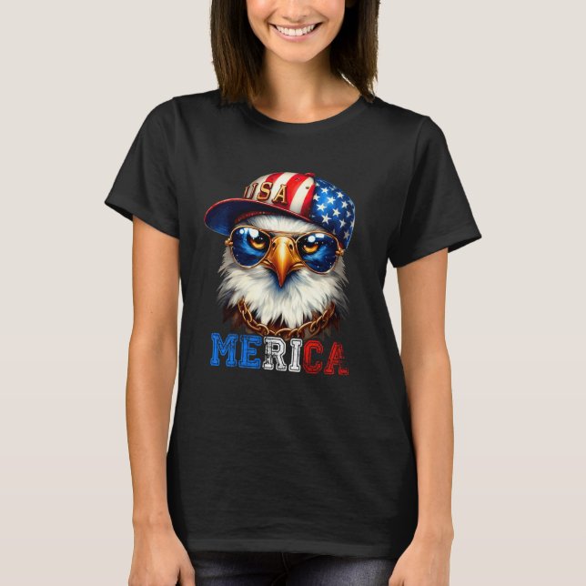 T-shirt Merica Bald Eagle Wearing Cap 4th Of July Patrioti (Devant)