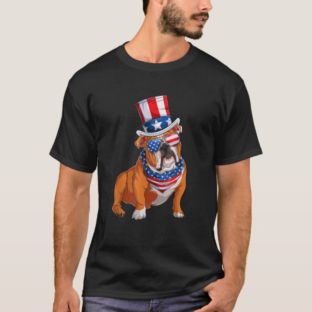 T-shirt Merica Bulldog 4 juillet Drapeau américain (Devant)