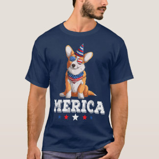 T-shirt Merica Chien 4 juillet États-Unis Drapeau américai