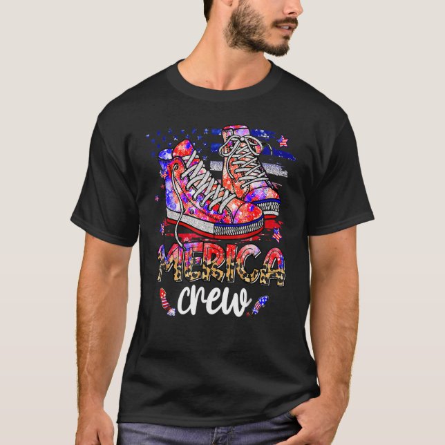T-shirt Merica Crew Chaussures Tie Dye Leopard Usa Drapeau (Devant)