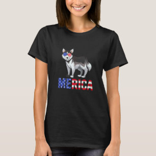 T-shirt Merica Drapeau Usa Chien Sibérien Husky Lunettes D