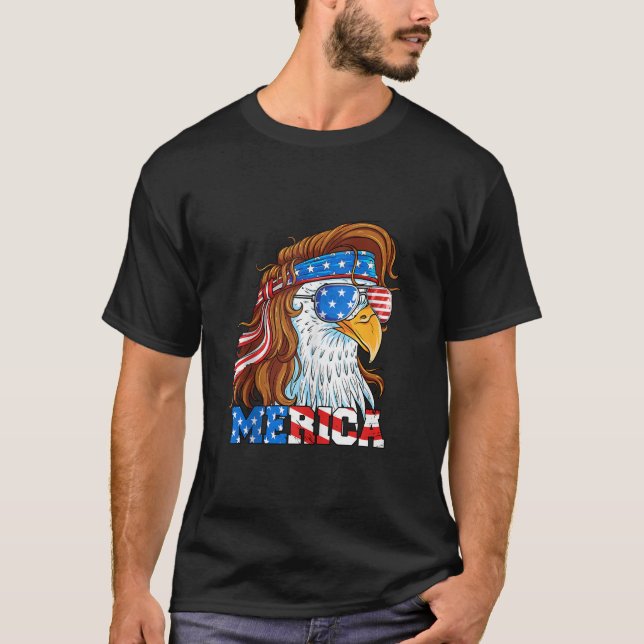 T-shirt Merica Eagle Mullet 4 juillet Drapeau américain Ét (Devant)