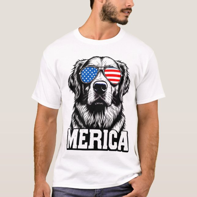 T-shirt 'Merica - Patriotique Golden Retriever (Devant)