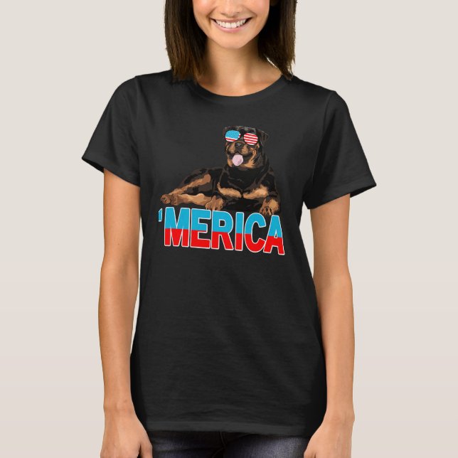 T-shirt Merica Rottweiler Drapeau Américain Lunettes de so (Devant)