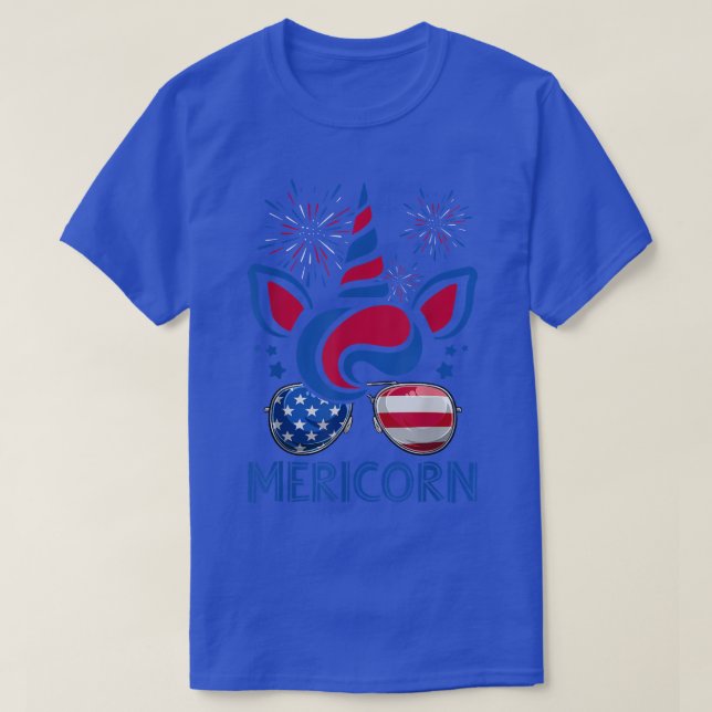 T-shirt Mericorn Unicorn Visage et Drapeau américain Lunet (Design devant)