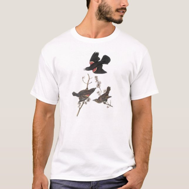 T-shirt Merle à ailes rouges par Audubon (Devant)