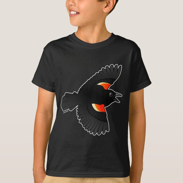 T-shirt Merle à ailes rouges volant (Devant)