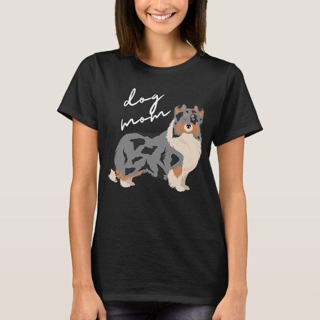 T-shirt Merle Bleu Blanc et Tan Shetland Chien mère (Devant)