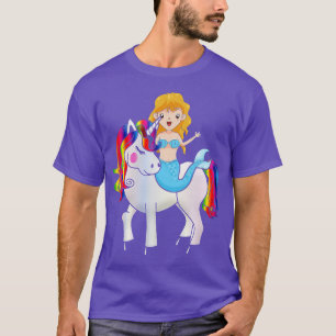T-shirt Mermaid équitation Unicorn arc en ciel mignonne fi