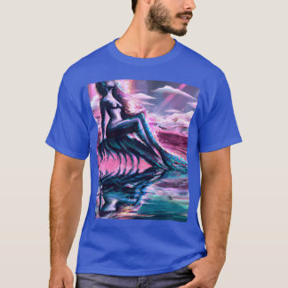 T-shirt Mermaid Portrait Vaporwave Outrun 80s Reflecting f