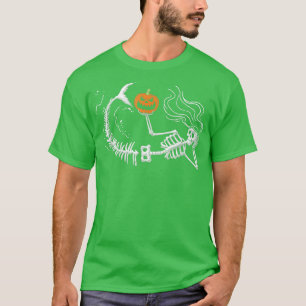 T-shirt Mermaid Skeleton Halloween Jack O Latern Costume 