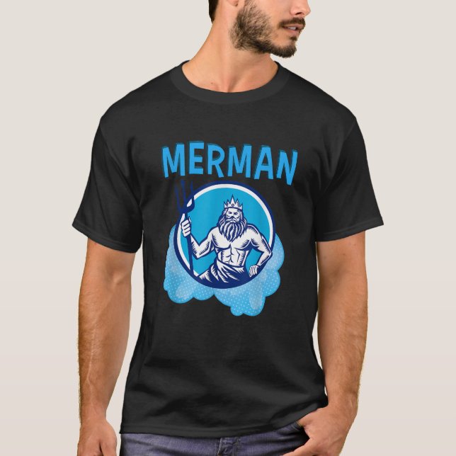 T-shirt Merman Costume Pour Hommes Avec Poséidon Trident M (Devant)