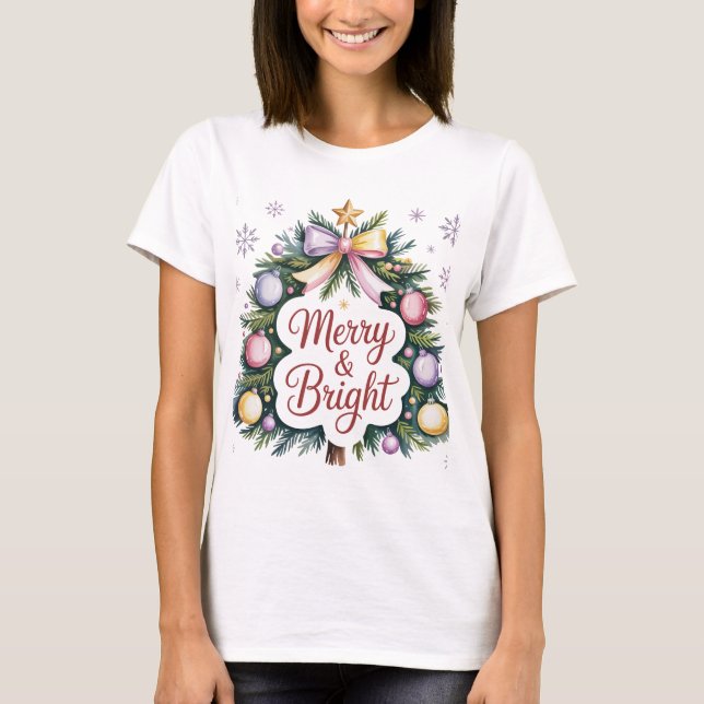 T-shirt Merry and Bright Modern Women's Christmas (Devant)