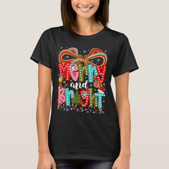 T-shirt Merry And Bright Preppy Coquette Bow Christmas Wom (Devant)