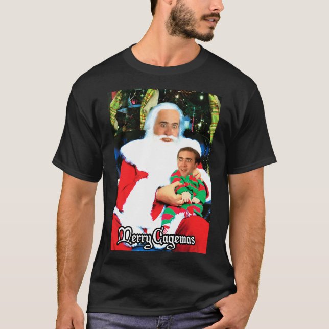 T-shirt Merry Cagemas Santa Knee Nicolas Cage Christmas (Devant)
