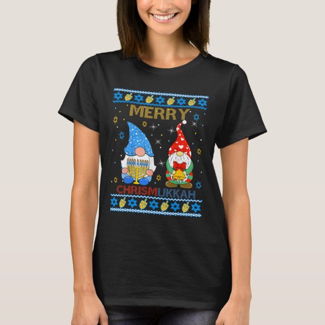 T-shirt Merry Chrismukkah Drôle Gnomes Noël Et Hanuk (Devant)