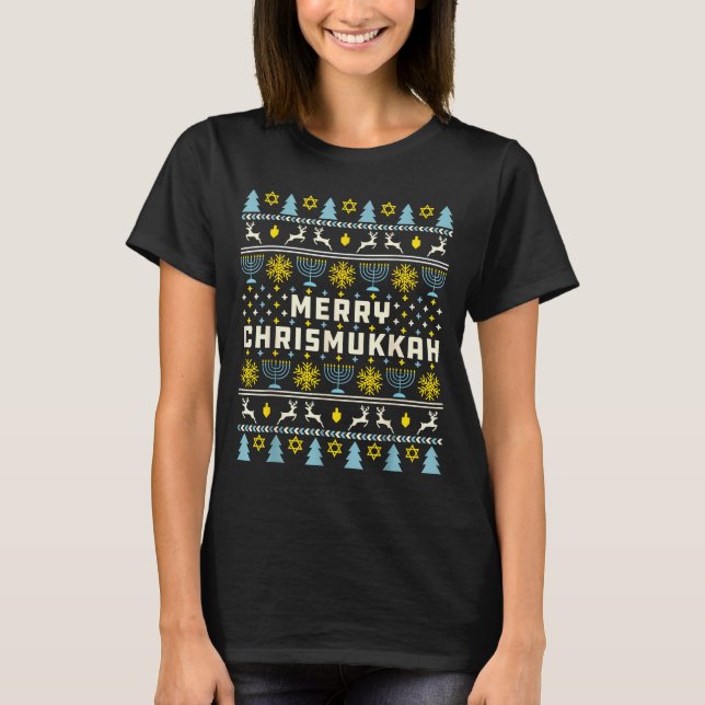 T-shirt Merry Chrismukkah Happy Hanukkah Jew Ugly Christma (Devant)
