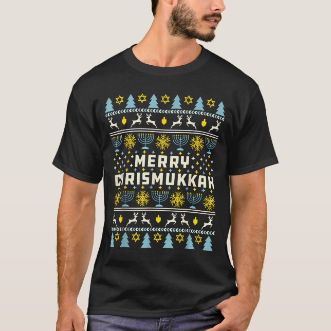 T-shirt Merry Chrismukkah Happy Hanukkah Jew Ugly Christma (Devant)