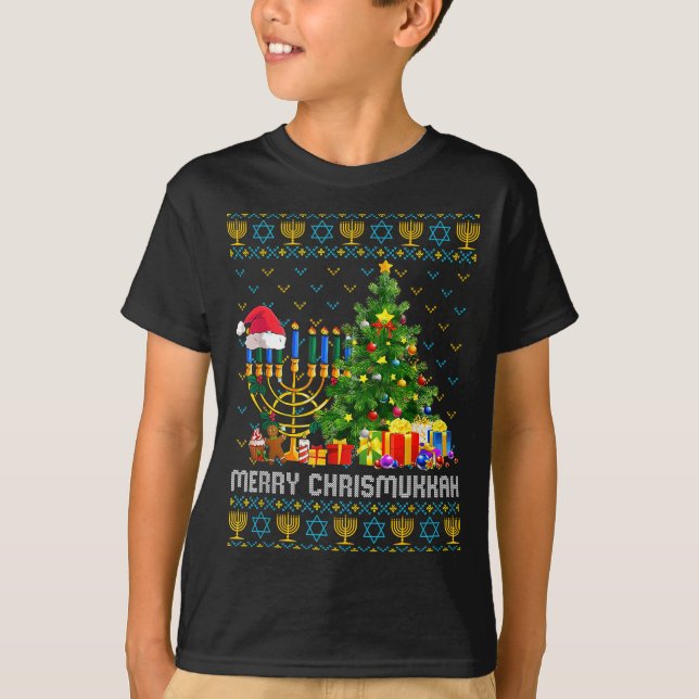 T-shirt Merry Chrismukkah Happy Hanukkah Ugly Sweater Fami (Devant)
