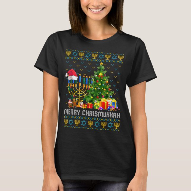 T-shirt Merry Chrismukkah Happy Hanukkah Ugly Sweater Fami (Devant)