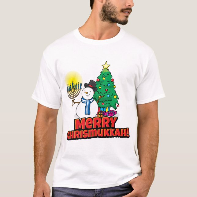 T-shirt Merry Chrismukkah Snowman Menorah et son nom perso (Devant)