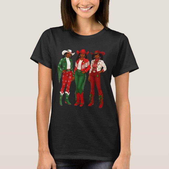 T-shirt Merry Christmas African American Afro Cowgirl West (Devant)