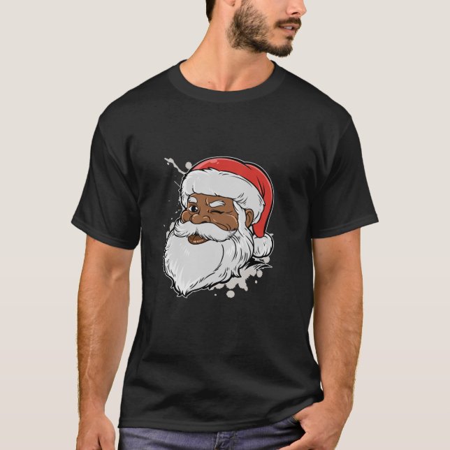 T-shirt Merry Christmas Black African American Santa Gift  (Devant)