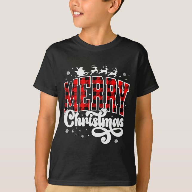 T-shirt Merry Christmas Buffalo Plaid Red Santa Family Xma (Devant)