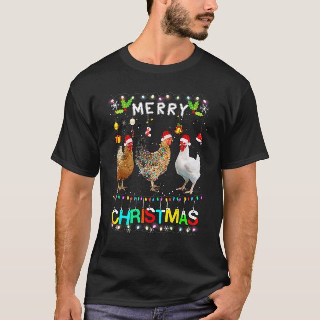 T-shirt Merry Christmas Chicken  Santa Hat Lights Xmas  1 (Devant)