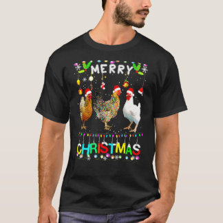 T-shirt Merry Christmas Chicken Santa Hat Lights Xmas Hol