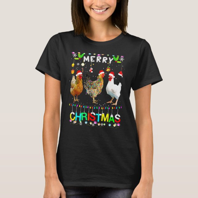 T-shirt Merry Christmas Chicken  Santa Hat Lights Xmas Hol (Devant)