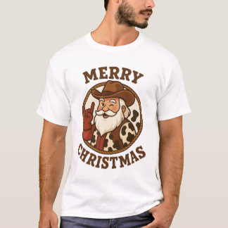 T-shirt Merry Christmas Cowboy Santa Retro Western