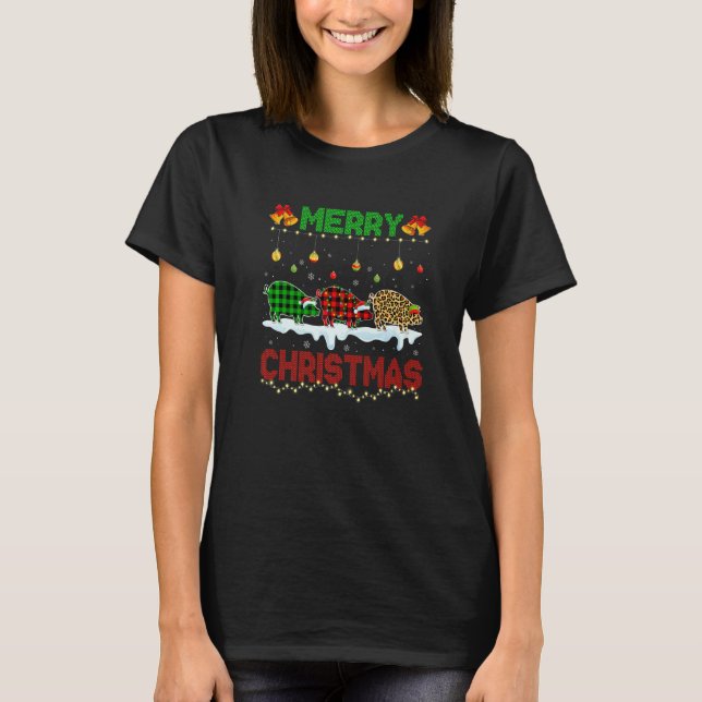 T-shirt Merry Christmas Cute Pig Xmas Leopard Plaid Santa  (Devant)