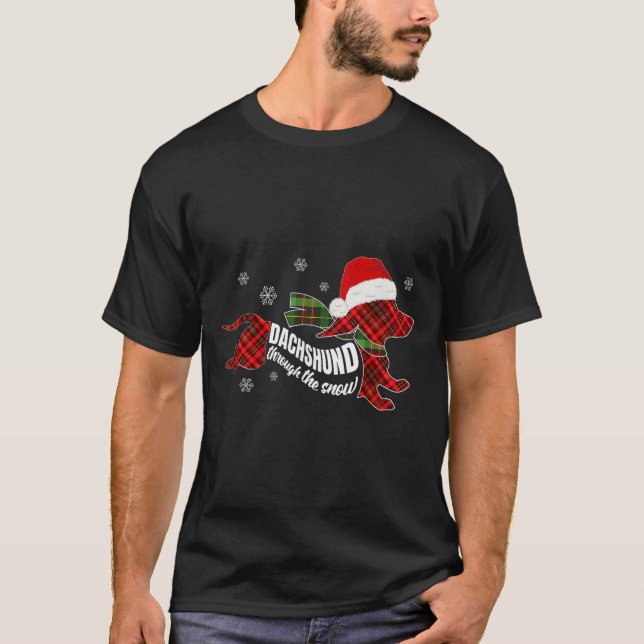T-shirt Merry Christmas Dachshund Dog Through The Snow Pla (Devant)