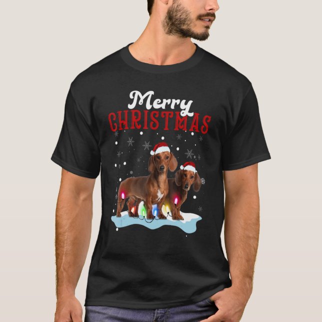 T-shirt Merry Christmas Dachshund Tree Lights Dachshund Ch (Devant)