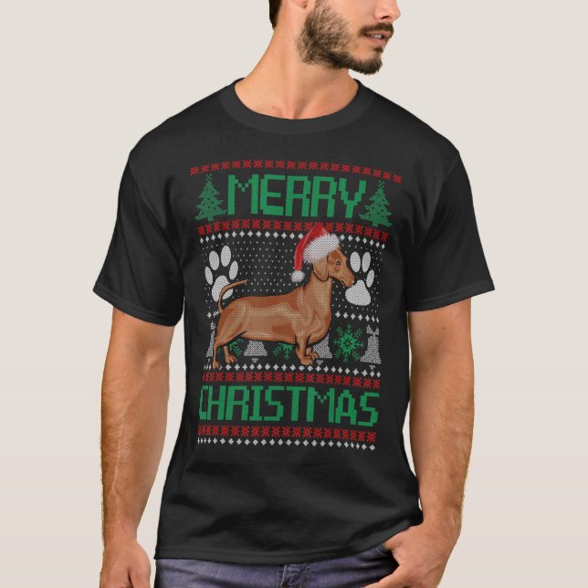 T-shirt Merry Christmas Dachshund  UGLY Xmas Pajama Dog (Devant)