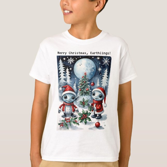 T-shirt Merry Christmas Eathlings Cute Santa Aliens (Devant)