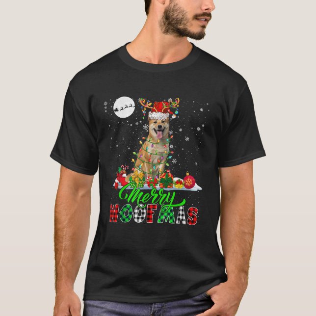 T-shirt Merry Christmas Funny Woof Xmas Santa Reindeer Shi (Devant)
