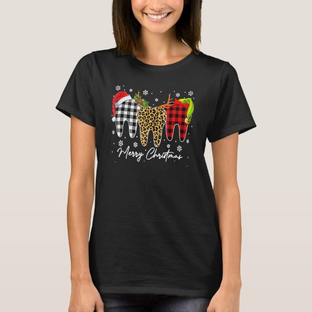 T-shirt Merry Christmas Leopard Plaid Teeth Santa Reindeer (Devant)