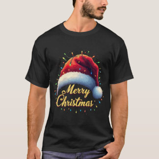 T-shirt Merry Christmas Lights Red Santa Hat Xmas Family M