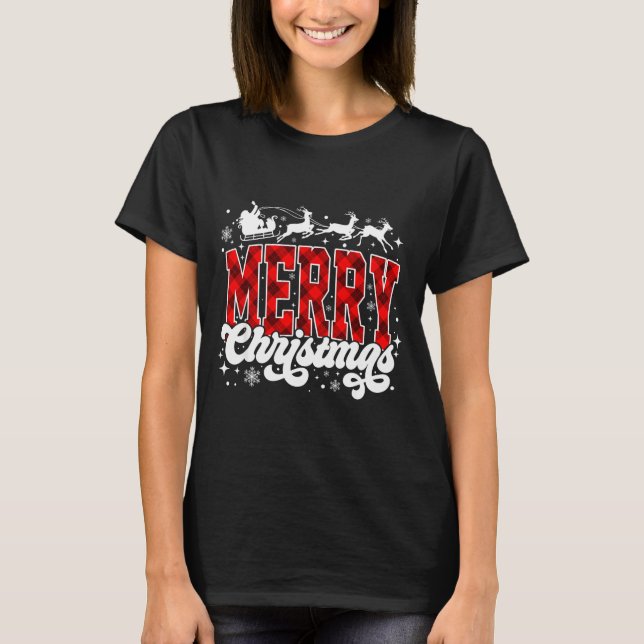 T-shirt Merry Christmas Lights Santa Hat Xmas Family Match (Devant)