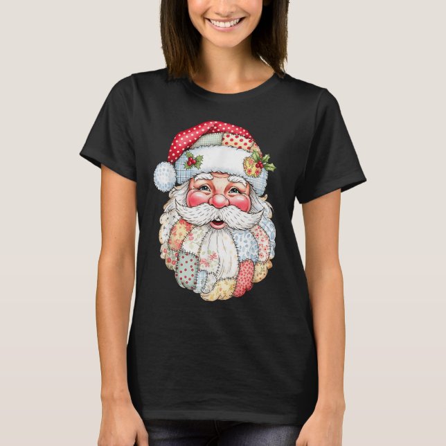 T-shirt Merry Christmas Patchwork Santa Claus Face X-mas H (Devant)
