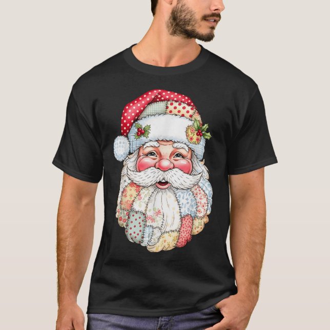 T-shirt Merry Christmas Patchwork Santa Claus Face X-mas H (Devant)