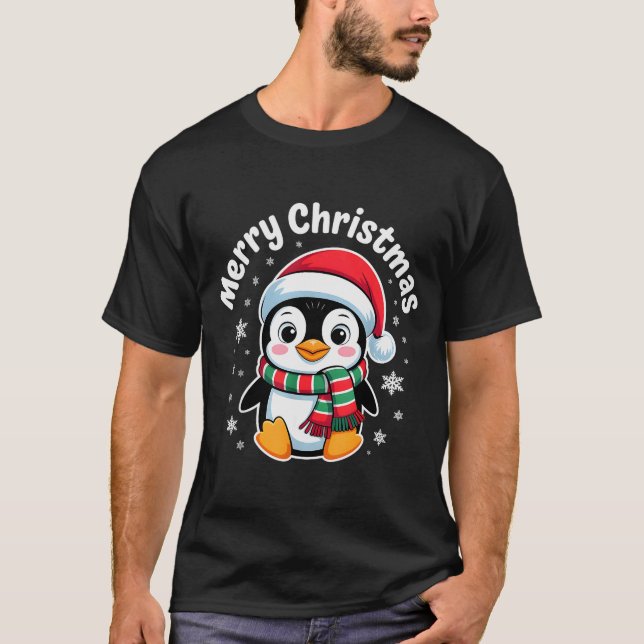 T-shirt Merry Christmas Penguin Cute Santa Hat Winter Holi (Devant)