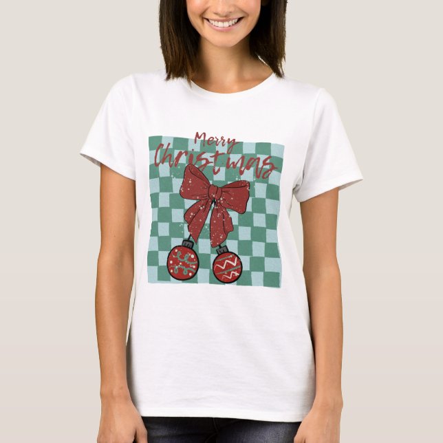 T-shirt Merry Christmas Red Bow Ornaments Design (Devant)