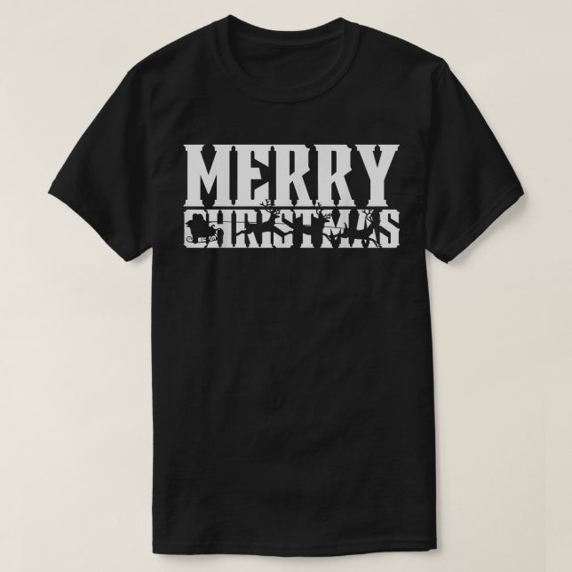 T-shirt Merry Christmas Retro Santas Sleigh & Flying Reind (Design devant)